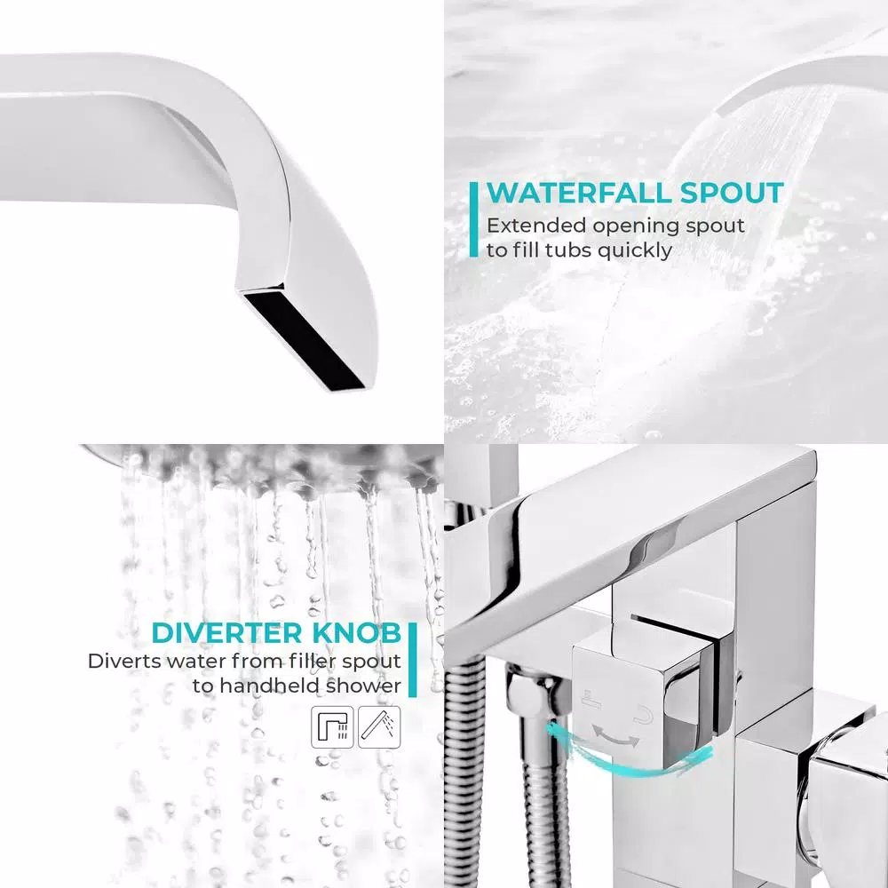 AKDY Freestanding Floor Mount Roman Tub Faucet with Hand Shower, Chrome