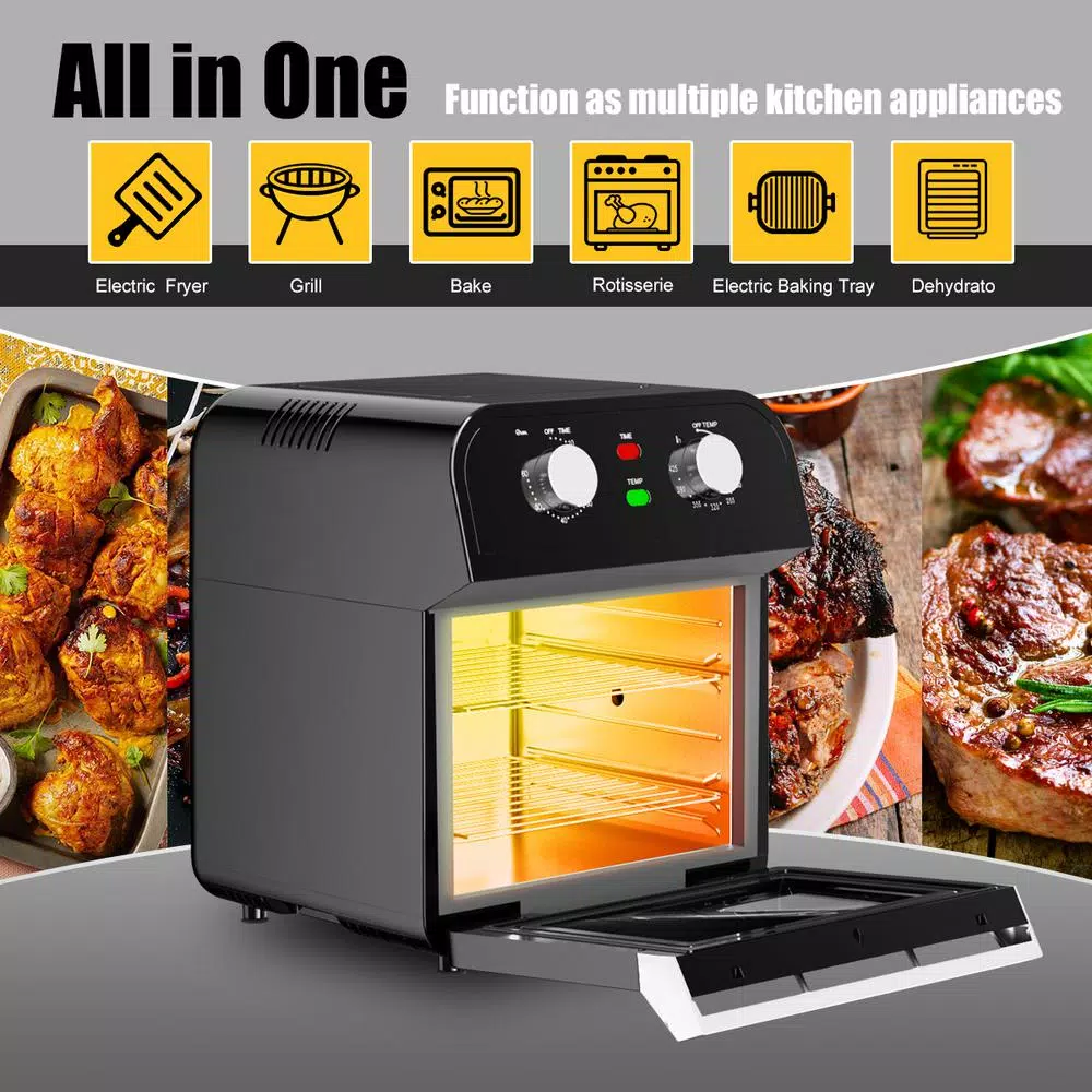 Costway 12.7 Qt. Black Air Fryer Oven with Rotisserie, 1600W Multi-Function Cooker