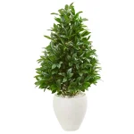 Nearly Natural 44-In. Bay Leaf Cone Topiary Artificial Tree with White Planter, Indoor/Outdoor UV-Resistant thumbnail 1