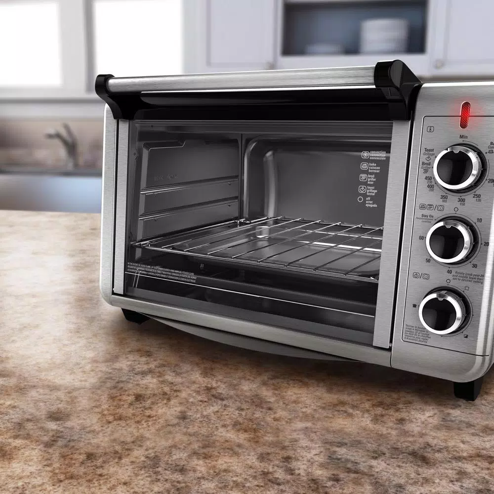 BLACK+DECKER 1500W 6-Slice Stainless Steel Convection Toaster Oven with Broiler Pan