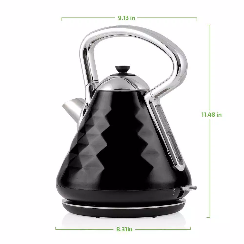 Ovente Cleo Collection 1.7L Electric Kettle, 1500W Stainless Steel Tea Kettle with Auto Shut-Off, Black