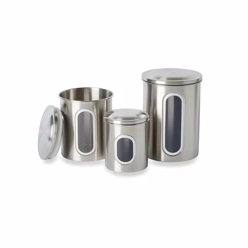 Fox Run 3-Piece Stainless Steel Kitchen Canister Set with Airtight Lids and Viewing Windows