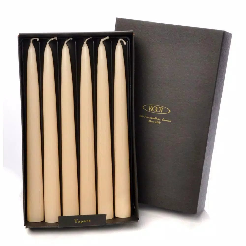 ROOT CANDLES A.I. Root 9 in. Dipped Taper Buttercream Dinner Candles, Beeswax Enriched, Box of 12