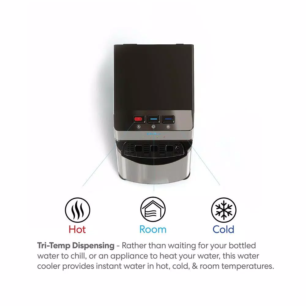 Brio Essential Tri-Temp Bottom-Load Water Cooler Dispenser - Black and Brushed Stainless Steel