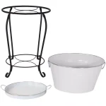 Sunnydaze Decor Sunnydaze 7.5 Gallon White Galvanized Steel Ice Bucket Beverage Holder with Stand and Tray thumbnail 5