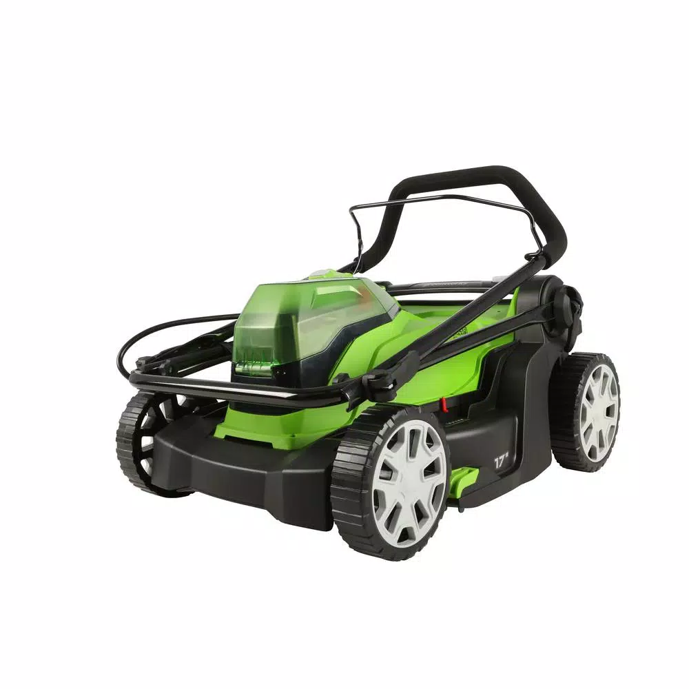 Greenworks 17 in. 48V Cordless Walk Behind Push Lawn Mower with (2) 4 Ah Batteries and Dual Port Charger