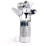 Basic Essentials 7-Piece Stainless Steel Kitchen Utensil Set with Organization Tub thumbnail 9