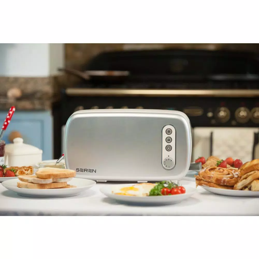 BergHOFF Seren 2-Slice Chrome Long Slot Toaster with Side Loading Rack