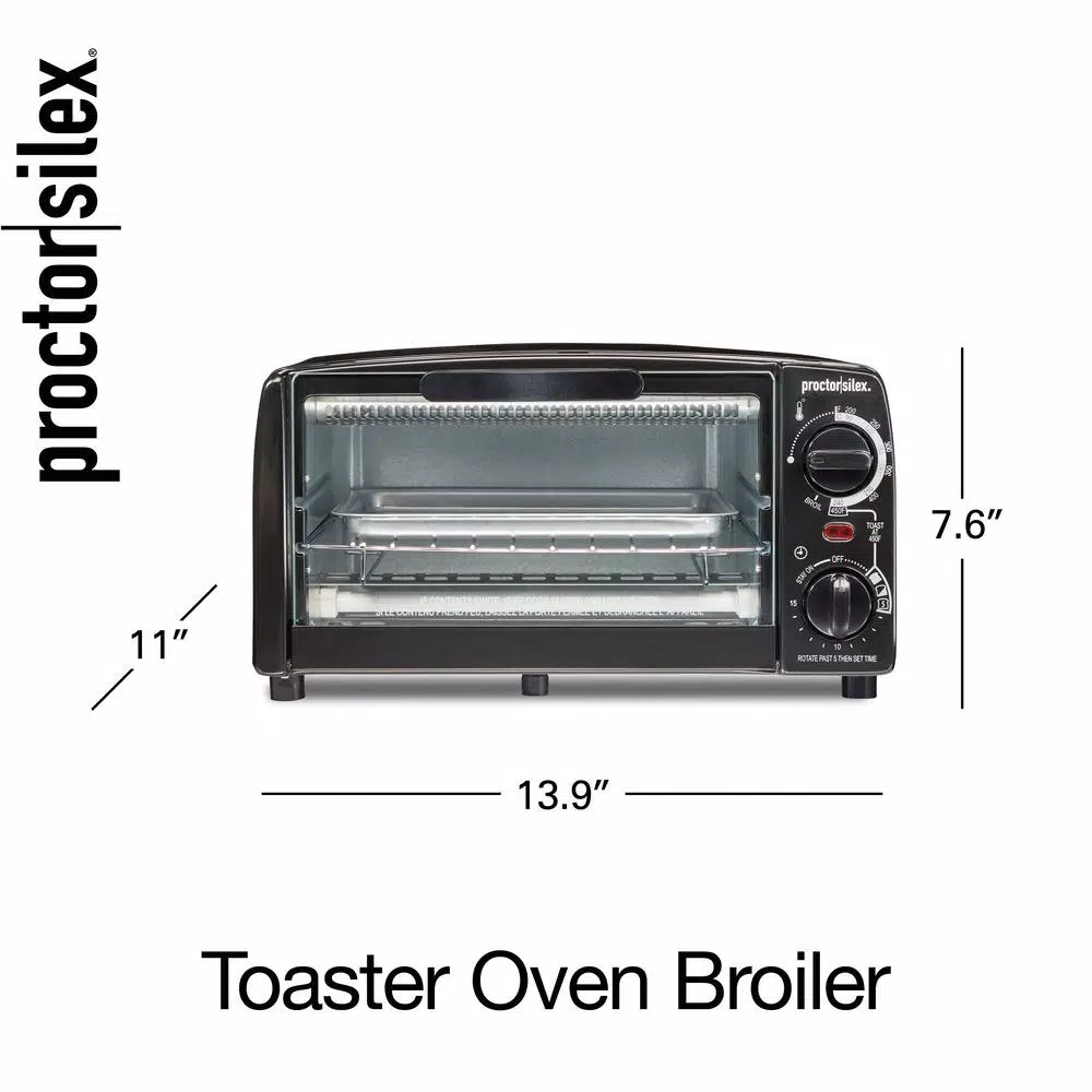 Proctor Silex 31118 4-Slice Toaster Oven Broiler, 1000W, Black