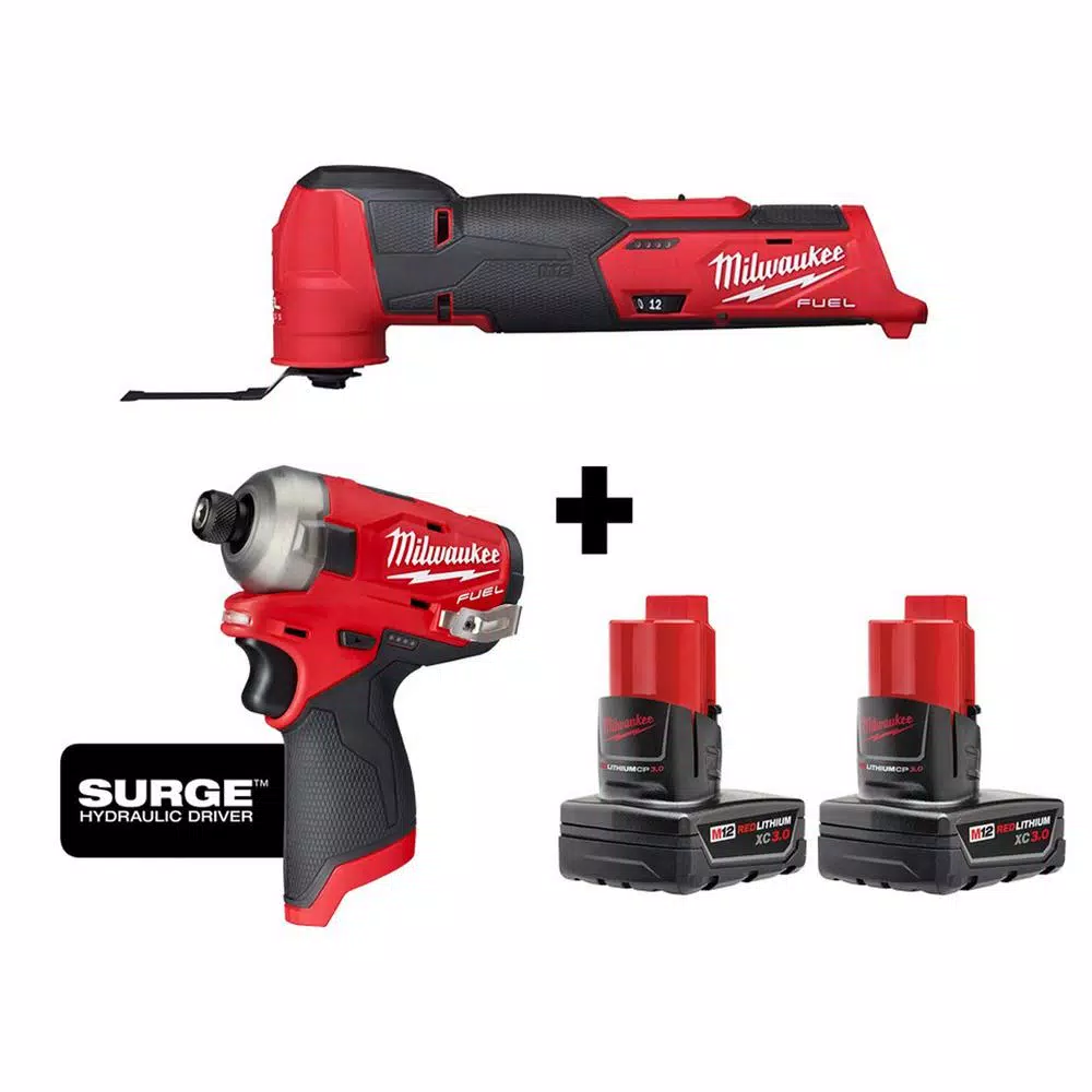 Milwaukee M12 FUEL 12V Cordless Oscillating Multi-Tool and Surge Impact Driver Combo Kit with (2) 3.0 Ah Batteries