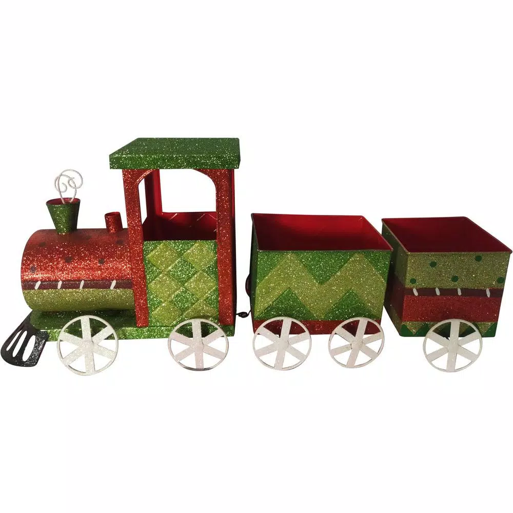 Fraser Hill Farm 24 in. Artificial Christmas Wreath Decor Set with Train, Sleigh, and LED Shelf Sitters