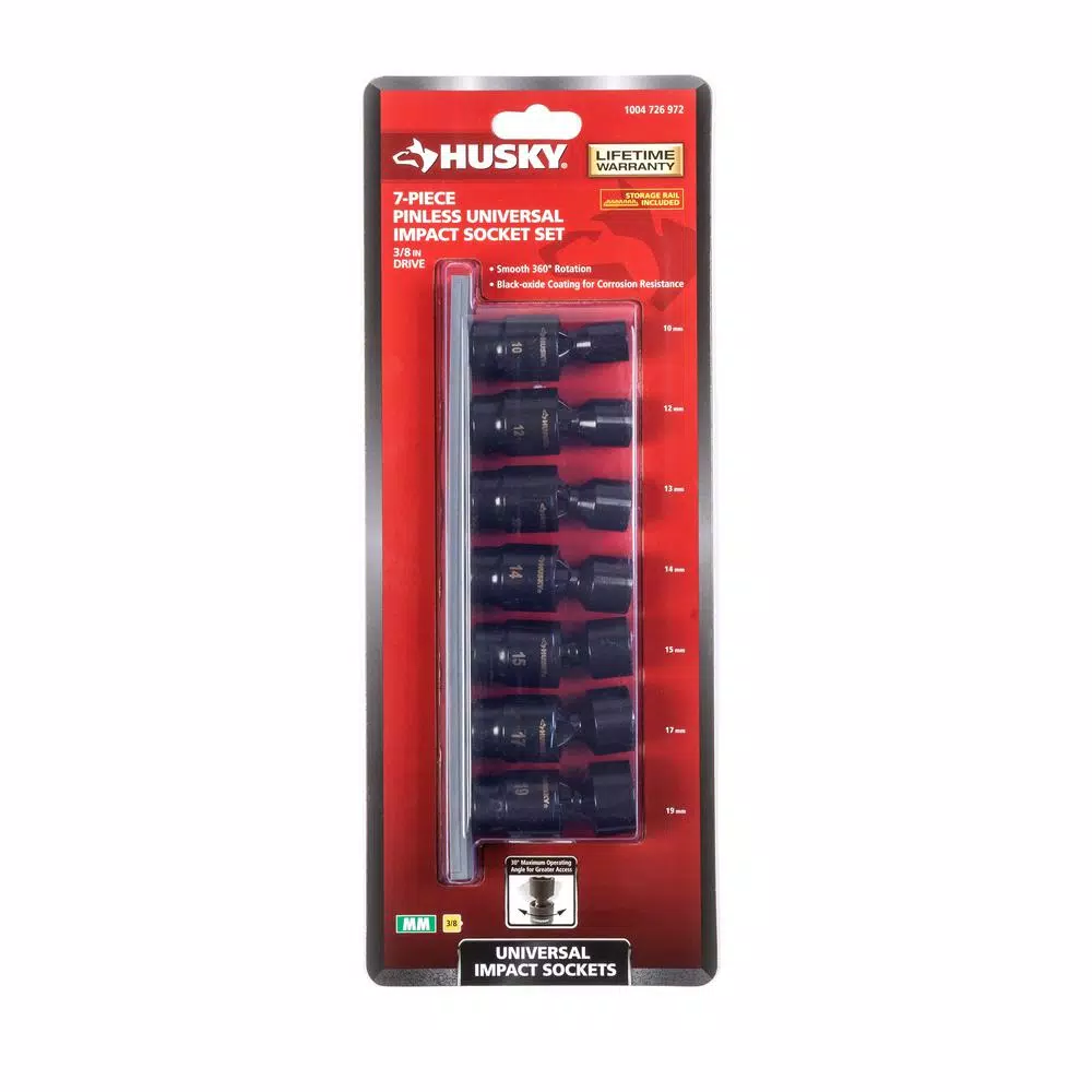 Husky 3/8 in. Drive Metric Pinless Universal Impact Socket Set, 7-Piece