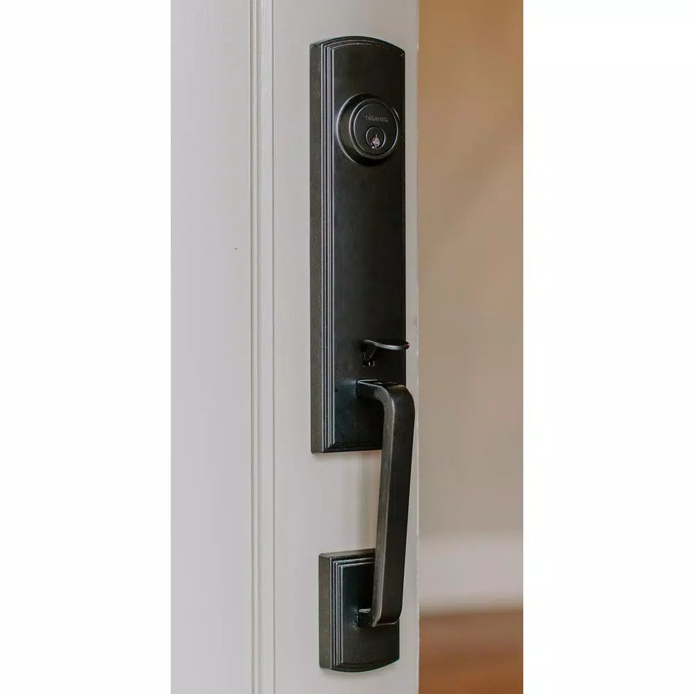Delaney Briona Black Single Cylinder Deadbolt Entry Door Handleset with Santo Mushroom Style Interior Knob