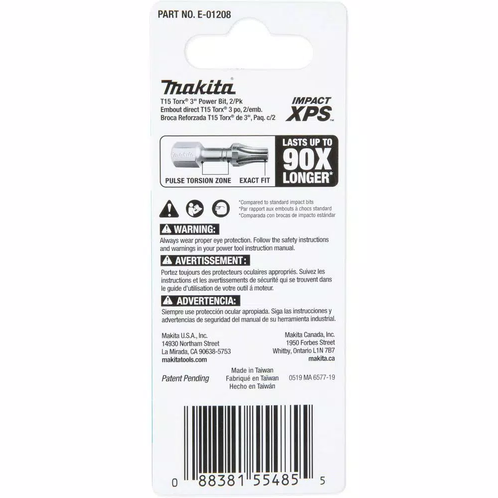 Makita ImpactXPS T15 Torx 3 in. Power Bits, 2-Pack