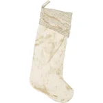 VHC Brands 20 in. Creme Memories Glam Christmas Stocking with Gold and Ivory Ribbon Embellishments thumbnail 1