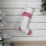 VHC Brands Emmie 20 in. Red Check Ruffle Farmhouse Christmas Stocking thumbnail 3
