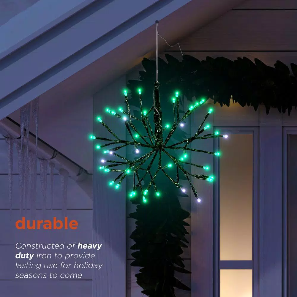 Alpine Corporation 10 in. Twig Snowflake Christmas Ornament with Green LED Lights