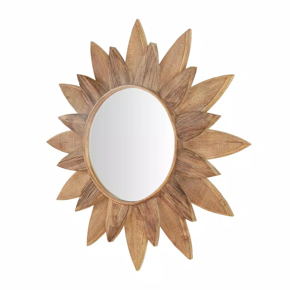 Home Decorators Collection Sunburst Art Deco Accent Mirror, Brown Antiqued Wood, 33.8 in.