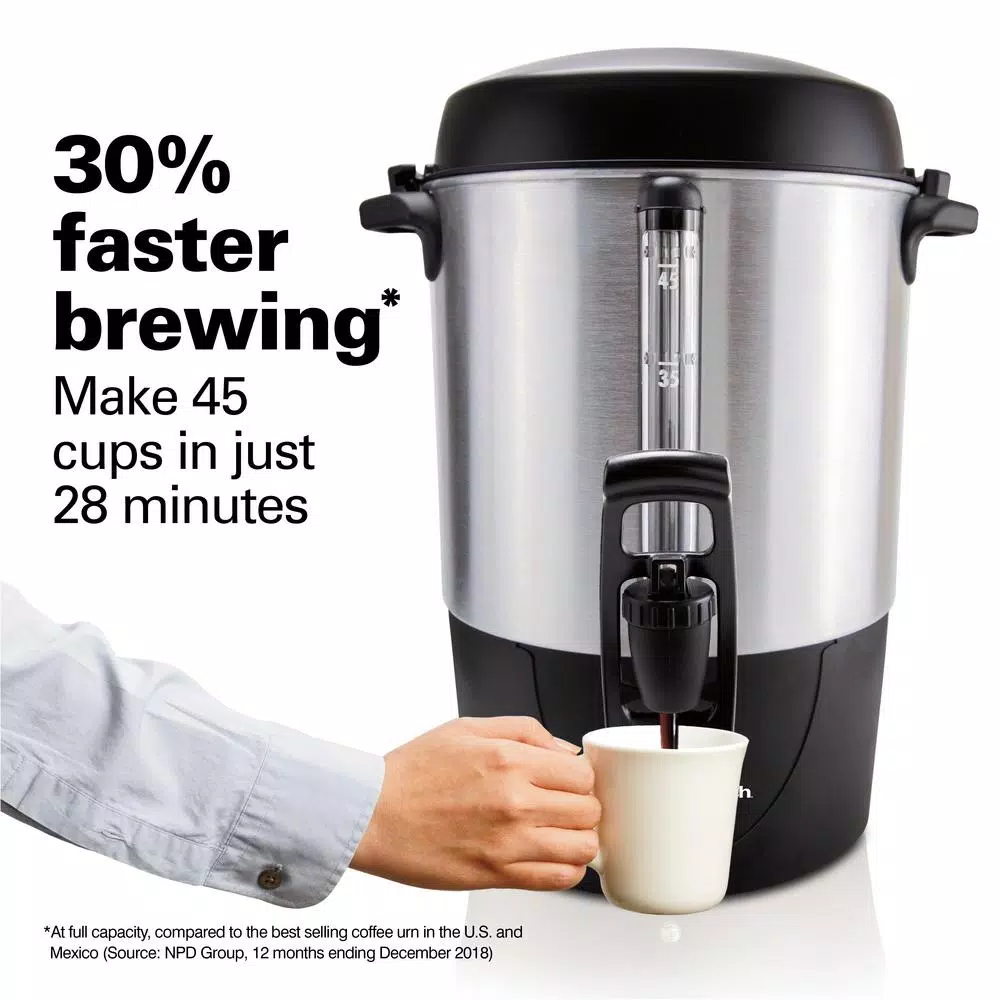 Hamilton Beach Fast Brew 45-Cup Stainless Steel Coffee Urn with 1-Hand Dispensing