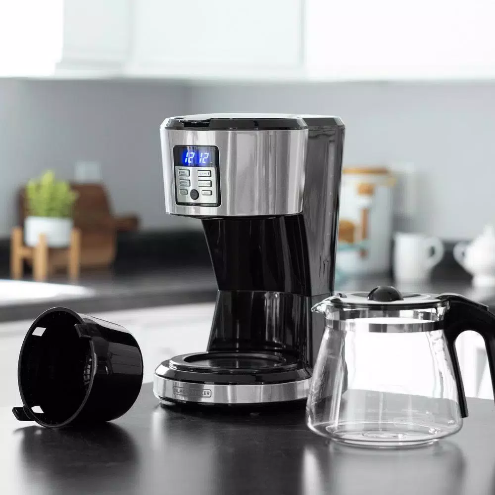 BLACK+DECKER 12-Cup Silver Accents Programmable Drip Coffee Maker with Vortex Technology