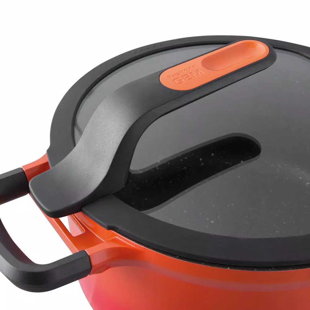 BergHOFF GEM Stay Cool 4.1 qt. Cast Aluminum Nonstick Saute Pan with Glass Lid, Orange