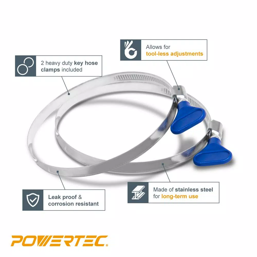 POWERTEC 4 in. x 10 ft. Flexible PVC Dust Collection Hose with 2 Stainless Steel Key Clamps, Clear