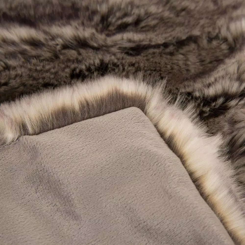 Glitzhome 60 in. Ombre Gray Faux Fur Luxury Throw Blanket