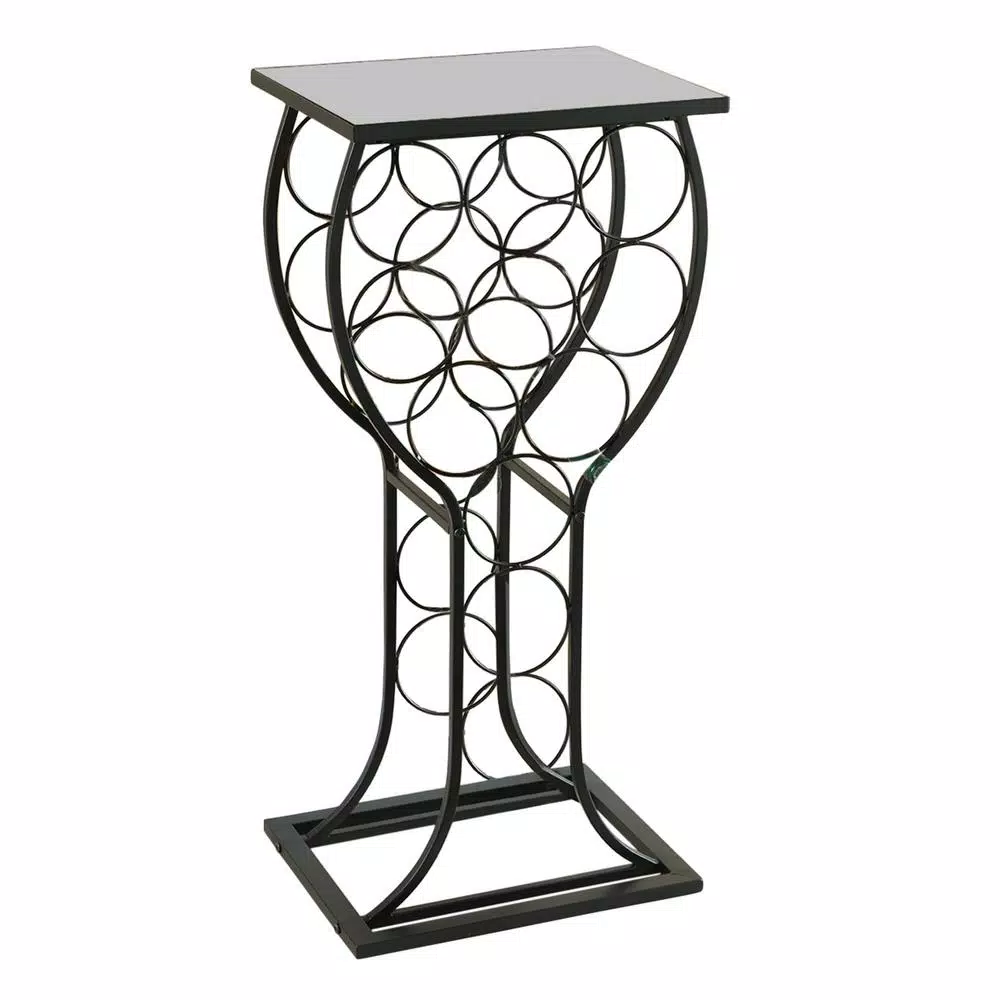 Kings Brand Furniture Kings 11-Bottle Black Metal Wine Rack with Marble Finish Top