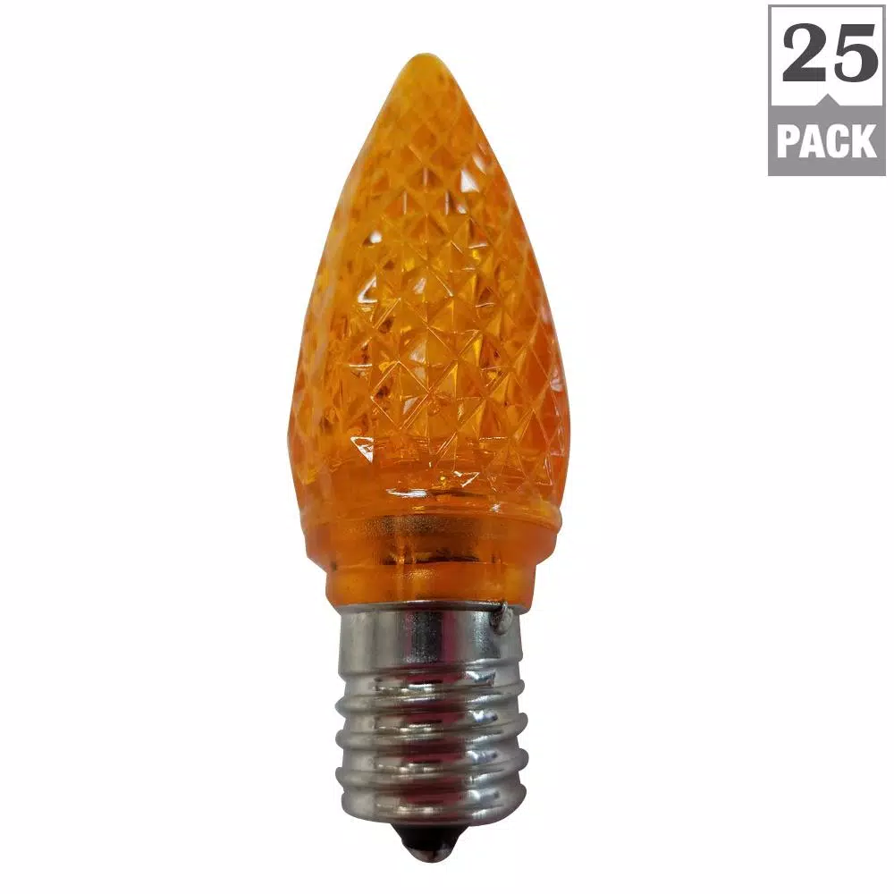 Unbranded C9 Orange LED Light Bulbs, Super Bright Faceted Replacement Lights (Pack of 25)