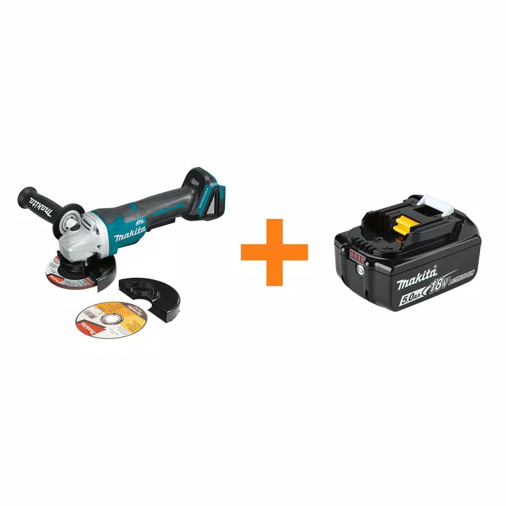 Makita 18V LXT Brushless 4-1/2"/5" Paddle Switch Angle Grinder Kit with 5.0Ah Battery
