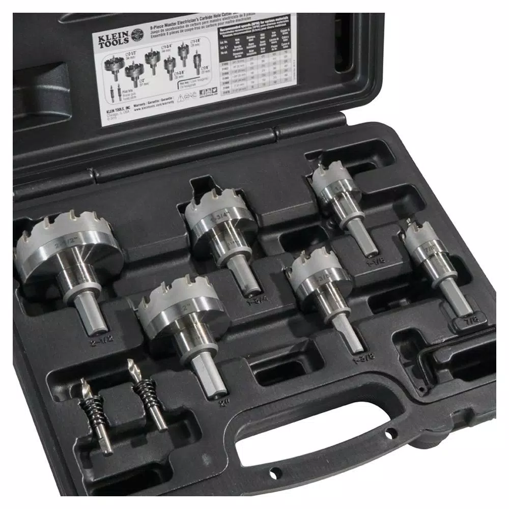 Klein Tools 8-Piece Carbide Hole Saw Kit for Electricians - Multi-Purpose Metal Cutter Set