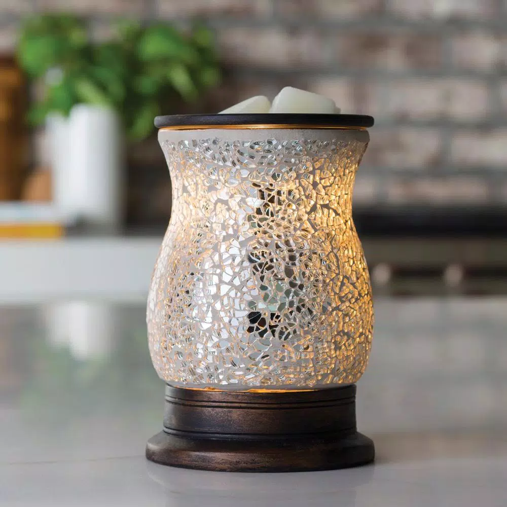 Candle Warmers Etc 8.8 in Reflection Illumination Fragrance Warmer with Silver Glass Mosaic