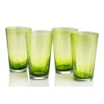 Abigails Rain Drop Green Highball Glass Set of 4 - Hand-Blown Bubble Glassware thumbnail 2