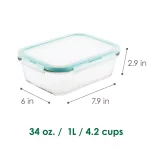 Lock & Lock Purely Better 34oz Borosilicate Glass Rectangular Food Storage Container with Airtight Lid thumbnail 3