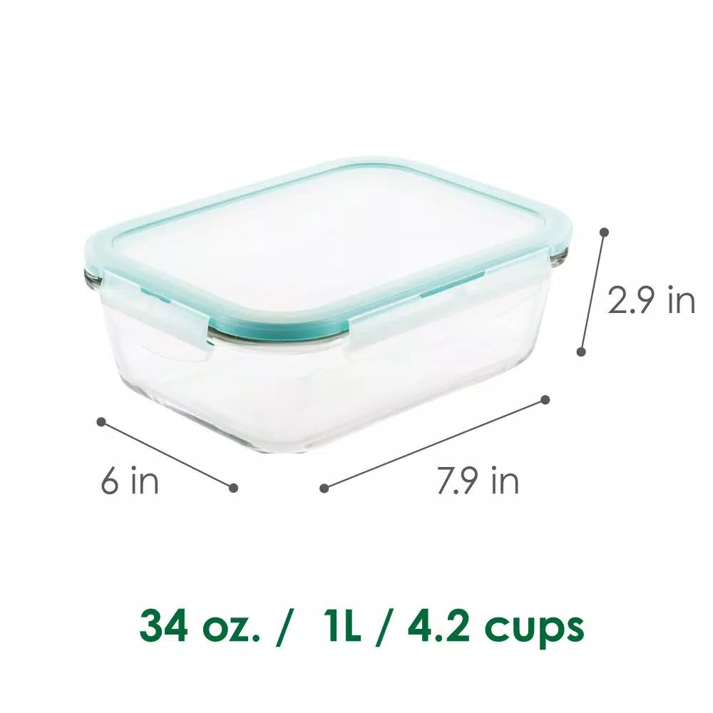 Lock & Lock Purely Better 34oz Borosilicate Glass Rectangular Food Storage Container with Airtight Lid