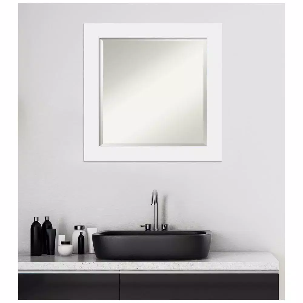 Amanti Art Corvino 25 in. Square White Matte Wood Framed Beveled Edge Bathroom Vanity Mirror