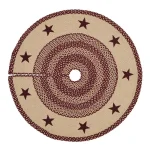 VHC Brands 48 in. Burgundy and Tan Jute Star Stenciled Tree Skirt - Primitive Country Decor thumbnail 1