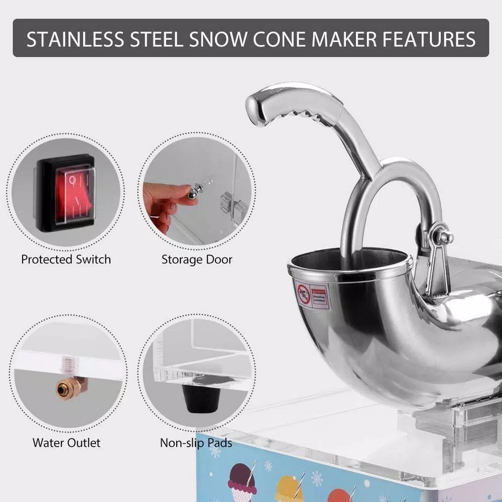 VIVOHOME Commercial Snow Cone Machine, 440lbs/hr Dual Blade Stainless Steel Ice Crusher with Acrylic Box