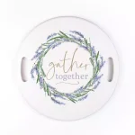 P Graham Dunn Gather Together White Decorative Round Wood Tray with Handles thumbnail 3