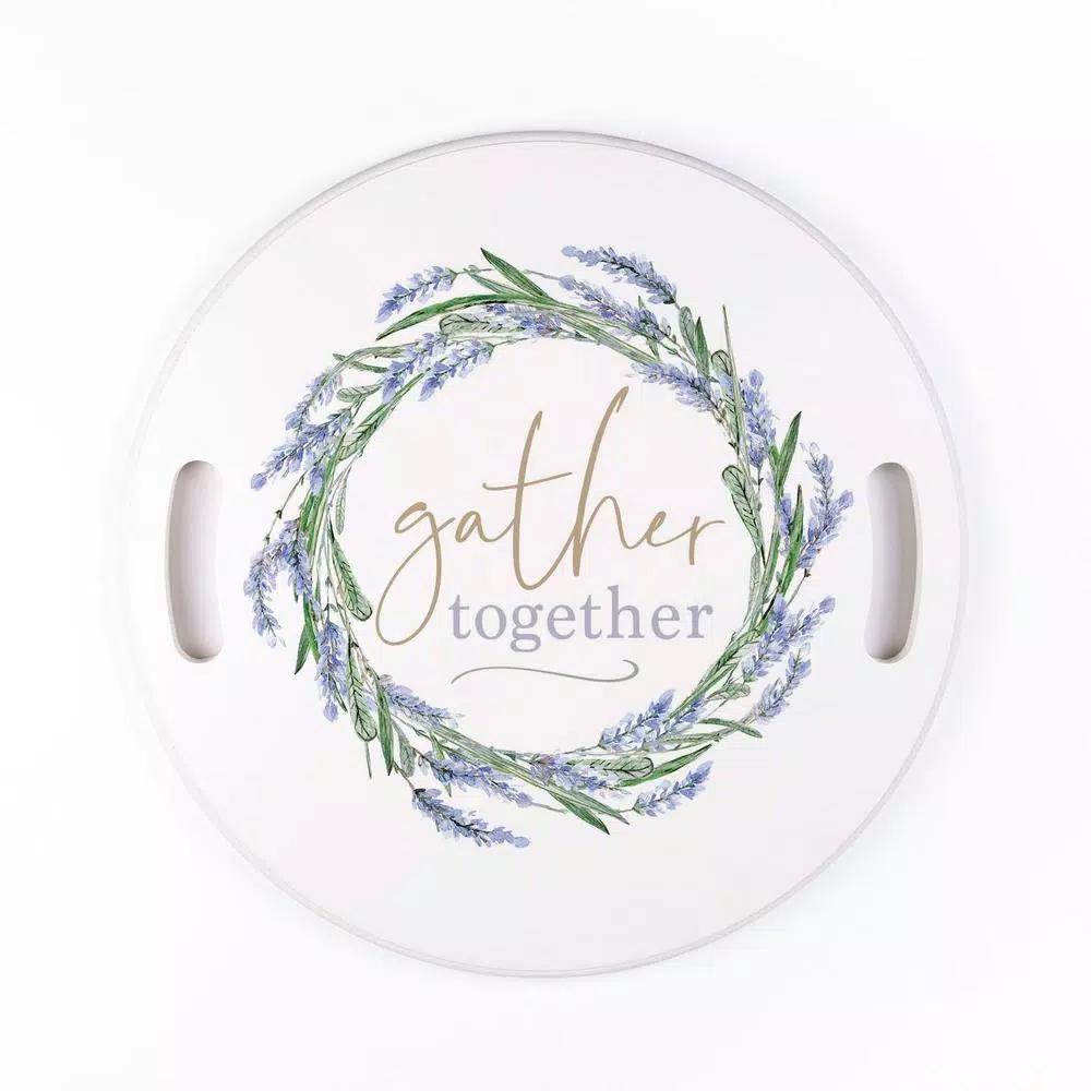 P Graham Dunn Gather Together White Decorative Round Wood Tray with Handles