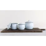 3R Studios 3-Piece Enameled Metal Canister Set with Lids, White with Black Rim thumbnail 1