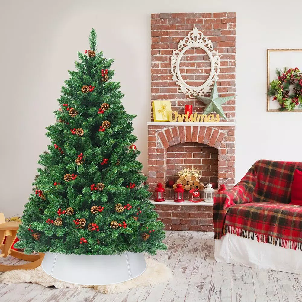 Costway 23.5 in. Silver Galvanized Steel Christmas Tree Collar - Rustic Metal Tree Stand Cover