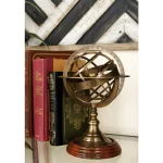 LITTON LANE Nautical Brass Armillary Sphere with Cherry Wood Finish Stand thumbnail 1