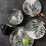 Thomson Pottery Palm Leaf 16-Piece Black Ceramic Stoneware Dinnerware Set, Service for 4 thumbnail 3