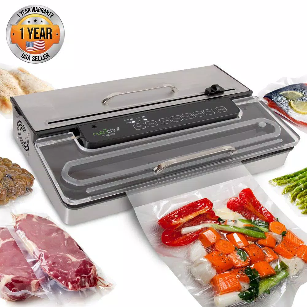 NutriChef Kitchen Pro Stainless Steel Food Vacuum Sealer System with Vacuum Bags and Roll
