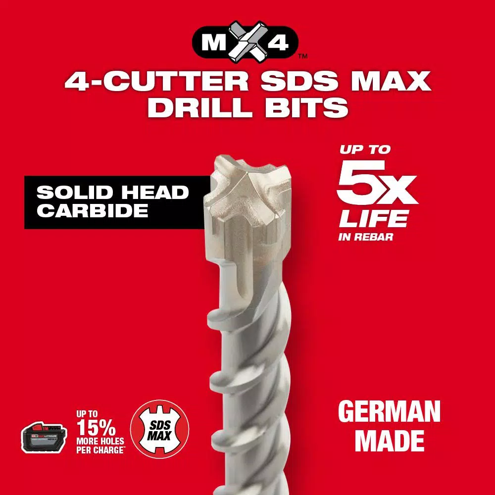 Milwaukee MX4 4-Cutter SDS-Max Carbide Drill Bit, 5/8 in. x 13 in.