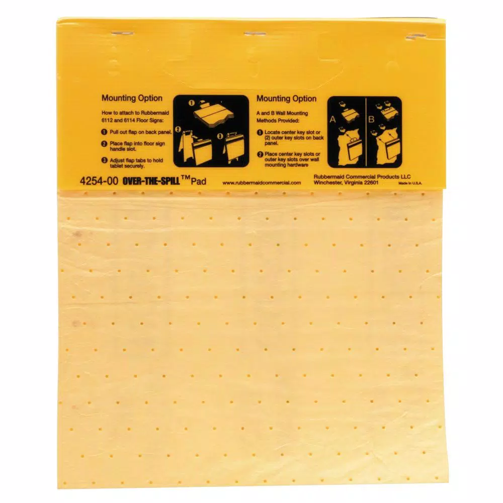 Rubbermaid Commercial Products Rubbermaid Commercial Over-the-Spill Absorbent Pads Tablet, 25 Sheets, Yellow