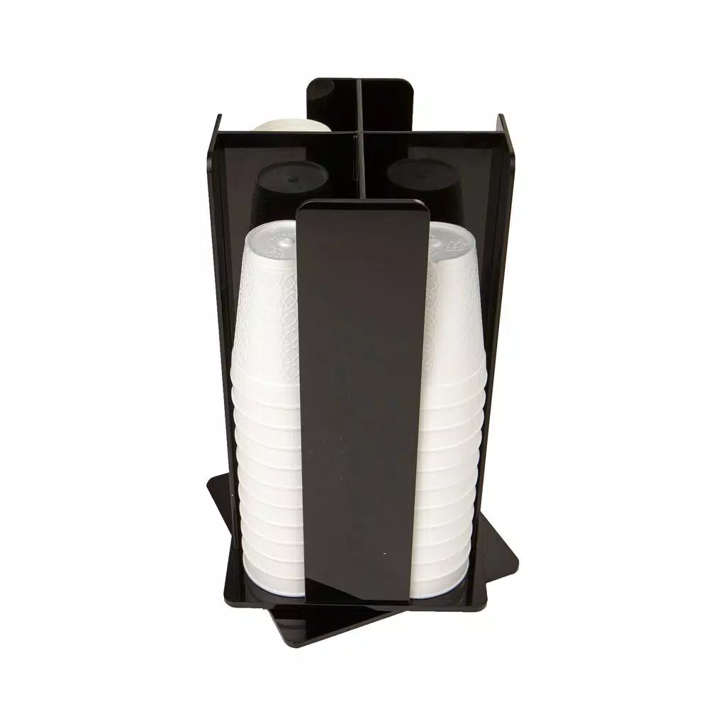 Mind Reader 4-Compartment Rotating Black Acrylic Cup and Lid Dispenser