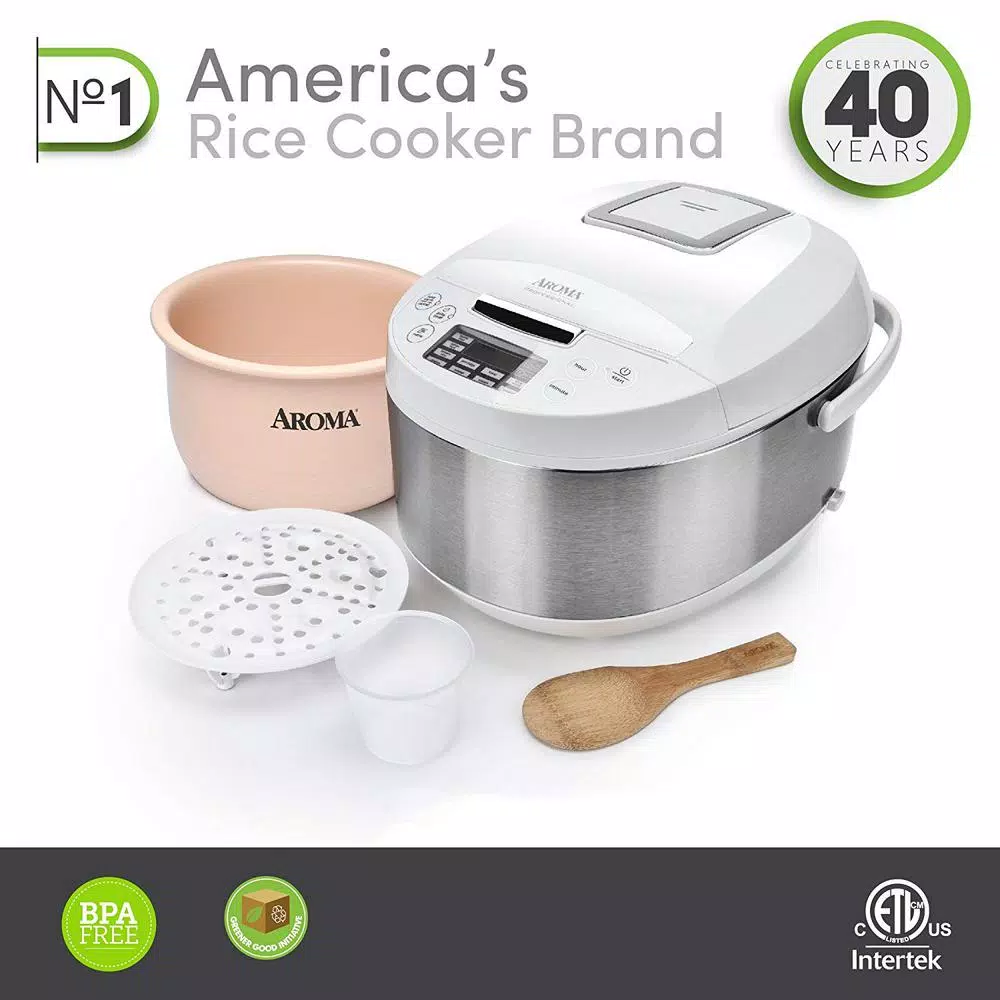 AROMA Professional 12-Cup Digital Rice Cooker and Multi-Cooker with Ceramic Inner Pot, White