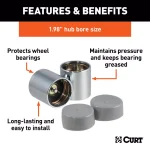 CURT 1.98" Bearing Protectors & Covers (2-Pack) - Chrome Wheel Bearing Dust Caps thumbnail 3